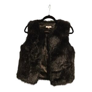 Tribal Jeans Womens XS Faux Fur Vest Black Short